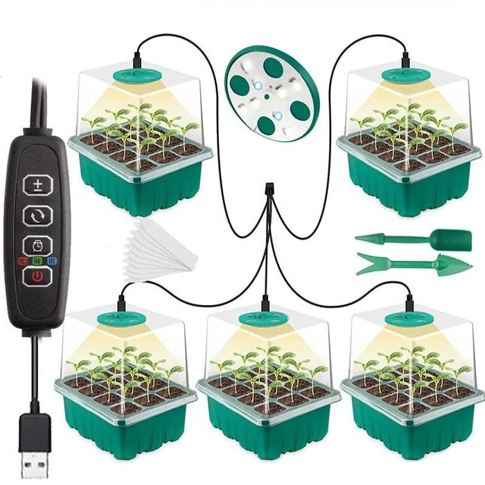 Nursery Plant Starter Tray with Grow Light and Lamp for Home Use