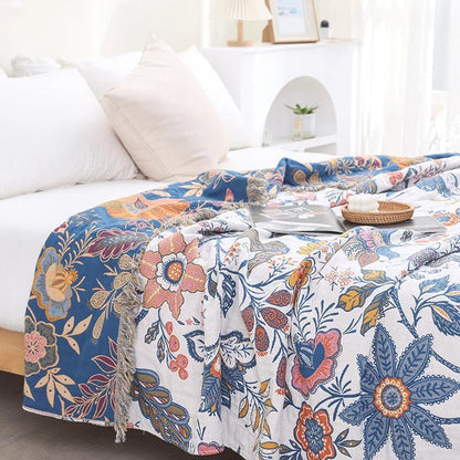 Artistic Floral Pattern Boho Throw Blanket for Home Decor
