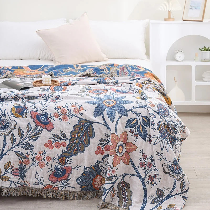 Artistic Floral Pattern Boho Throw Blanket for Home Decor