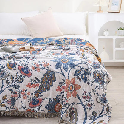 Artistic Floral Pattern Boho Throw Blanket for Home Decor