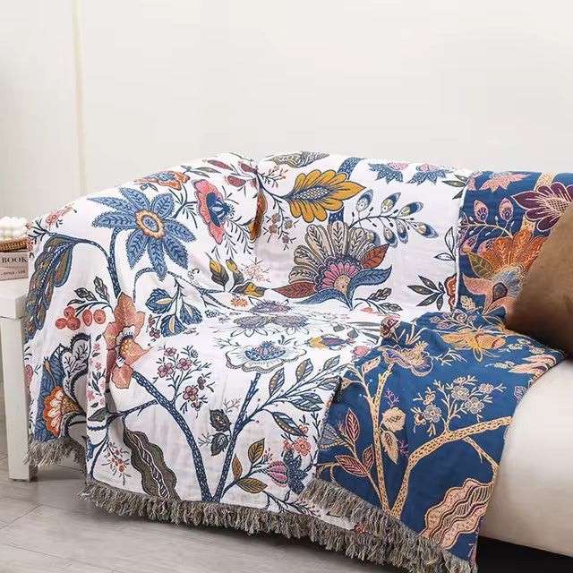 Artistic Floral Pattern Boho Throw Blanket for Home Decor