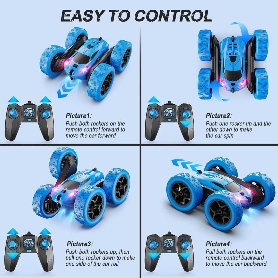 Remote Control Cars for Kids 6-12 with LED Lights & 360° Flips