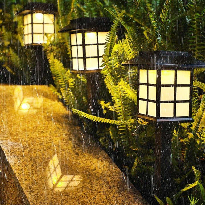 Square Pavilion Solar Outdoor Lights - Black LED Garden Stake Lighting