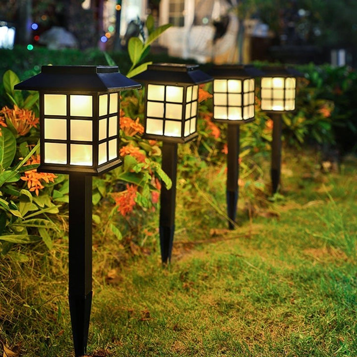 Square Pavilion Solar Outdoor Lights - Black LED Garden Stake Lighting