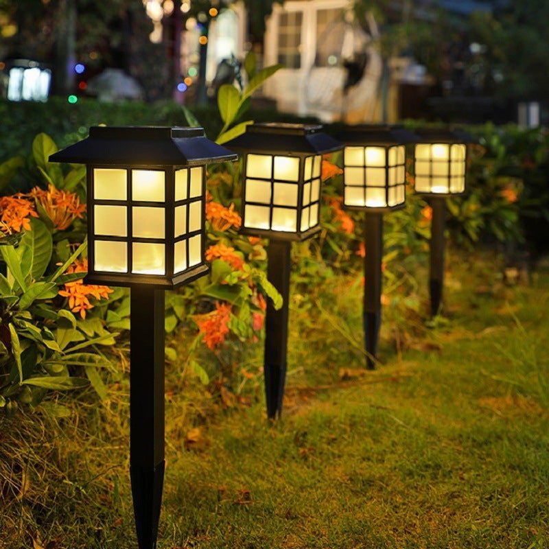 Square Pavilion Solar Outdoor Lights - Black LED Garden Stake Lighting