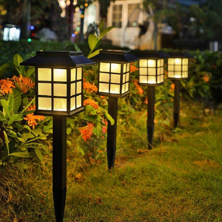 Square Pavilion Solar Outdoor Lights - Black LED Garden Stake Lighting