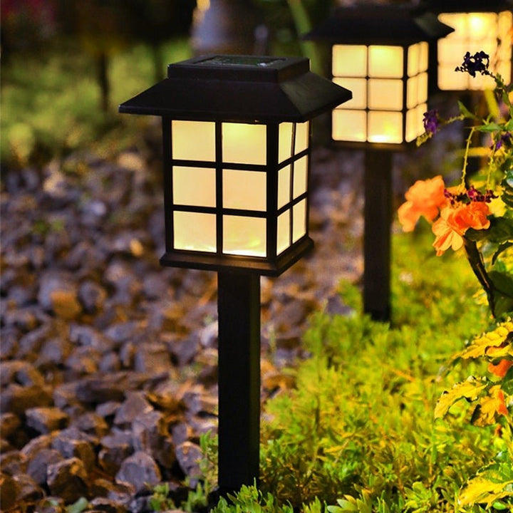 Square Pavilion Solar Outdoor Lights - Black LED Garden Stake Lighting