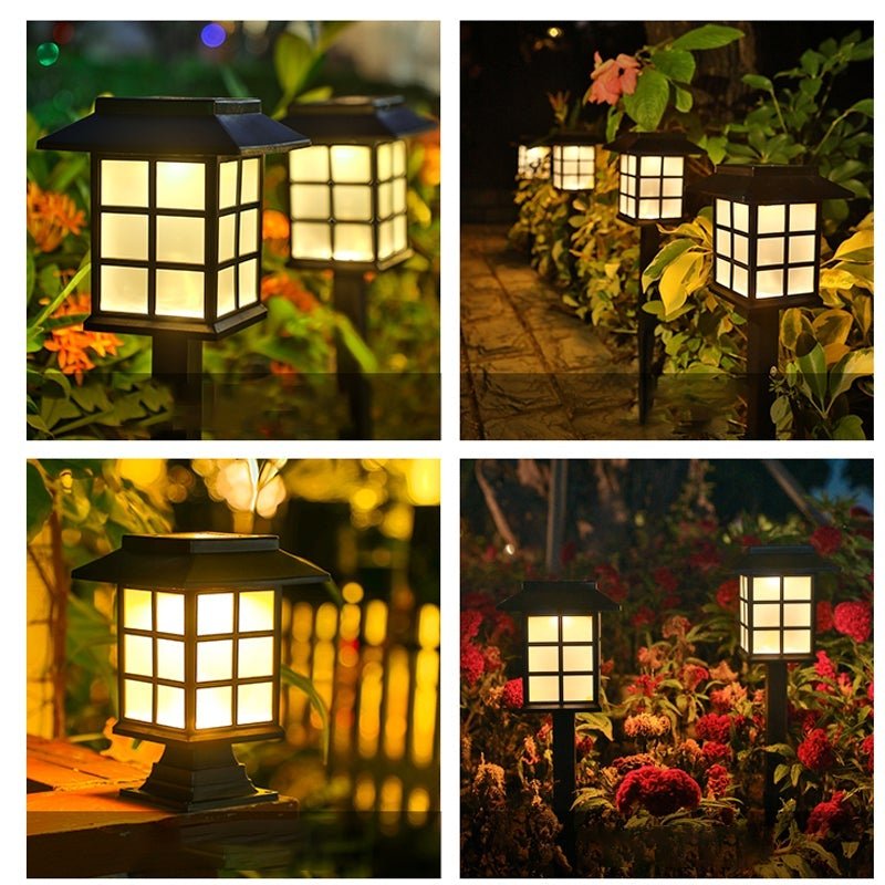 Square Pavilion Solar Outdoor Lights - Black LED Garden Stake Lighting