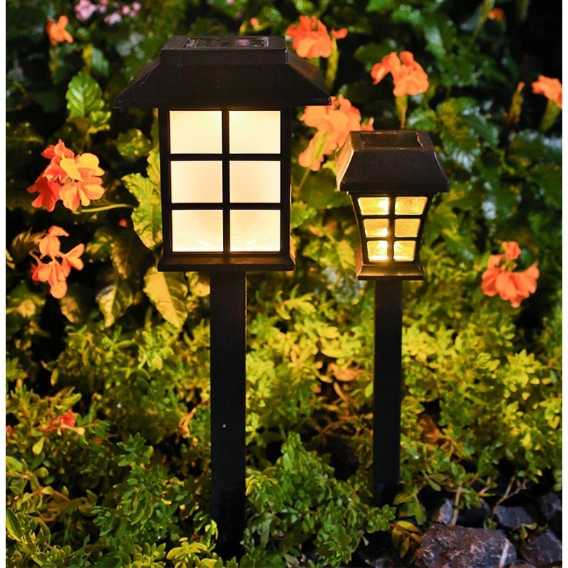 Square Pavilion Solar Outdoor Lights - Black LED Garden Stake Lighting