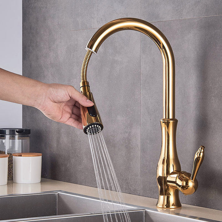 Brass Kitchen Faucet Pull Out Mixer Tap with 360° Rotation Handle-Orizon Depot