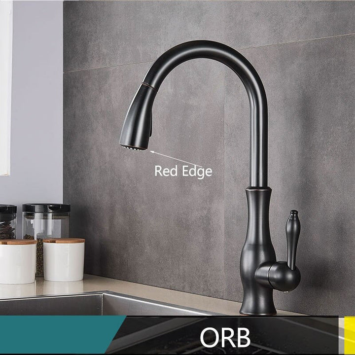 Brass Kitchen Faucet Pull Out Mixer Tap with 360° Rotation Handle-Orizon Depot