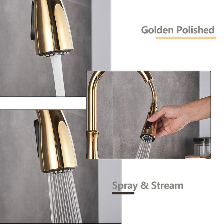 Brass Kitchen Faucet Pull Out Mixer Tap with 360° Rotation Handle-Orizon Depot