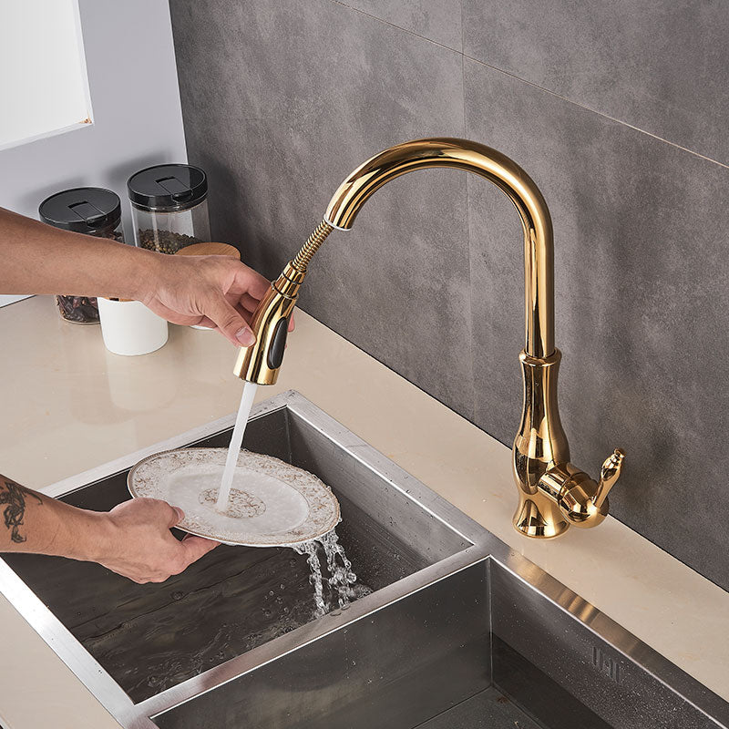 Brass Kitchen Faucet Pull Out Mixer Tap with 360° Rotation Handle-Orizon Depot