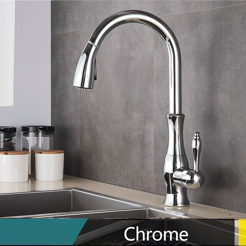 Brass Kitchen Faucet Pull Out Mixer Tap with 360° Rotation Handle-Orizon Depot
