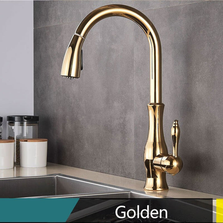 Brass Kitchen Faucet Pull Out Mixer Tap with 360° Rotation Handle-Orizon Depot