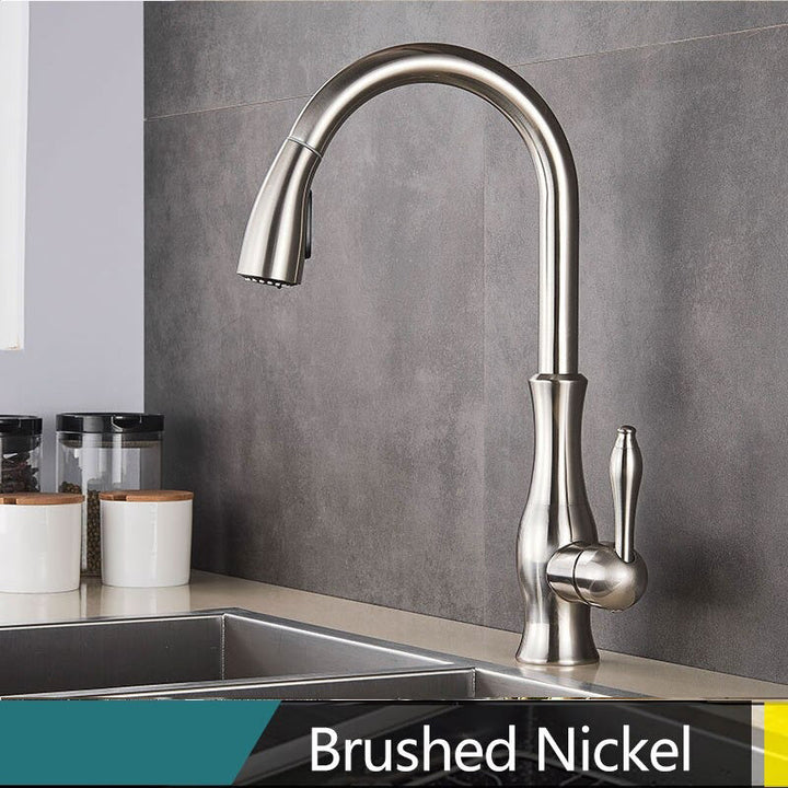 Brass Kitchen Faucet Pull Out Mixer Tap with 360° Rotation Handle-Orizon Depot