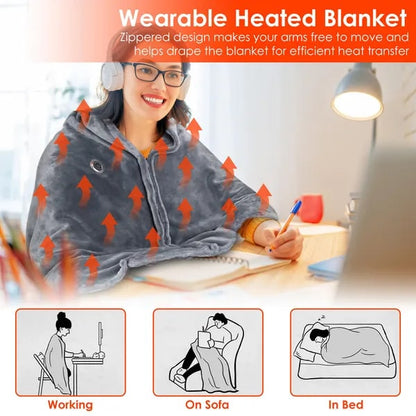 USB Electric Heated Blanket Poncho with Adjustable Temperature Control
