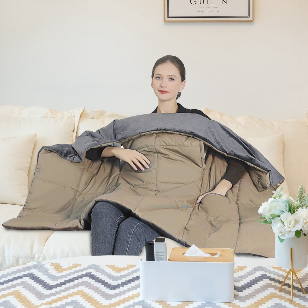 USB Heated Electric Blanket with Poncho, Pockets, and Hand Openings
