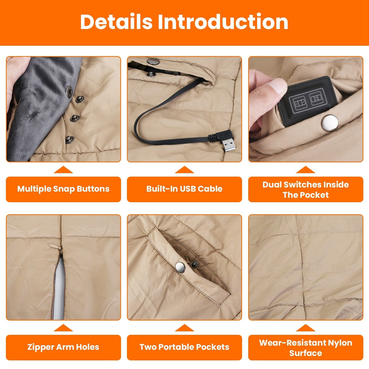 USB Heated Electric Blanket with Poncho, Pockets, and Hand Openings