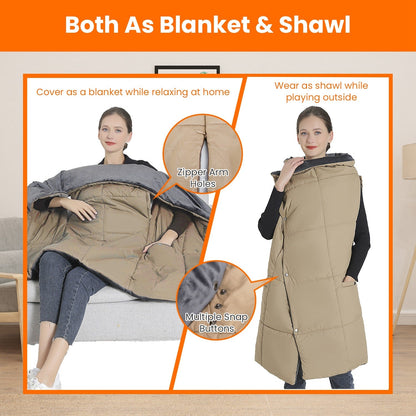 USB Heated Electric Blanket with Poncho, Pockets, and Hand Openings