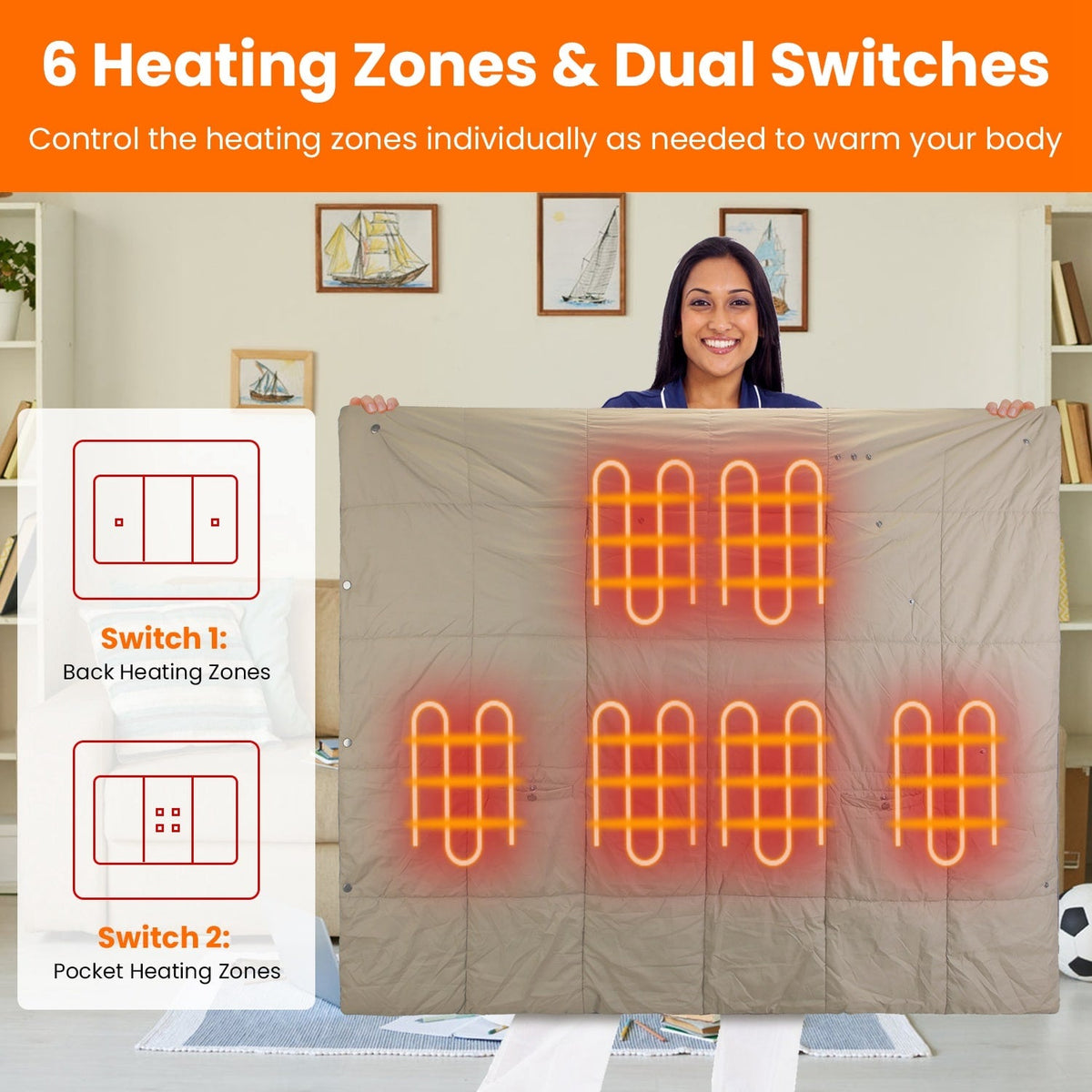 USB Heated Electric Blanket with Poncho, Pockets, and Hand Openings