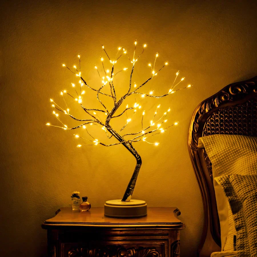 Adjustable LED Tree Lamp with Warm Light for Home and Tabletop Use
