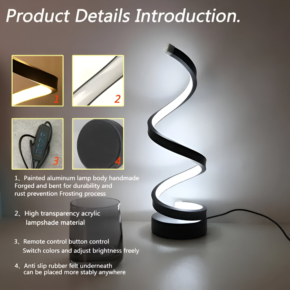 Spiral Design LED Table Lamp with Adjustable Color Temperature
