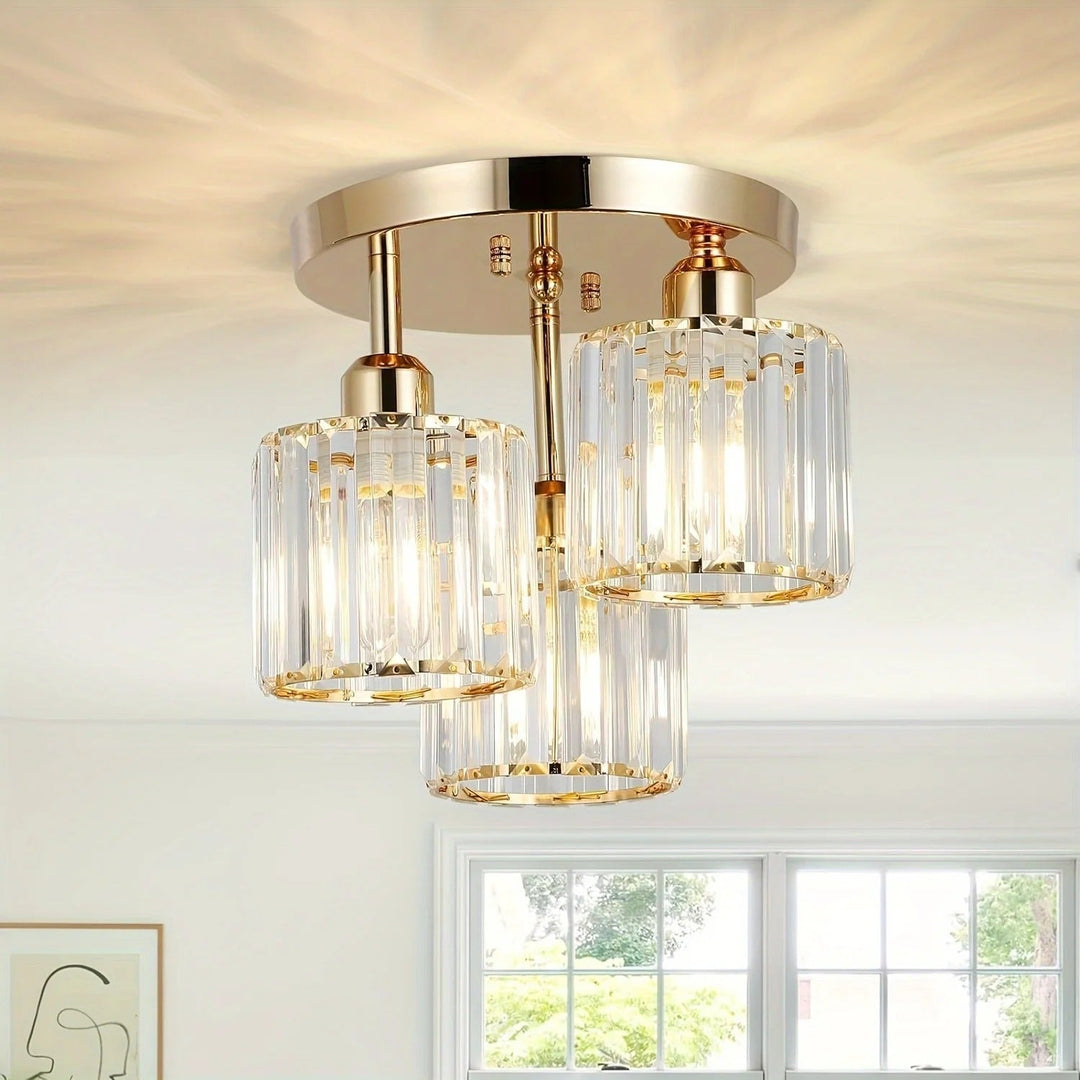 Elegant Gold Crystal Ceiling Light | 3-Light Semi Flush Mount