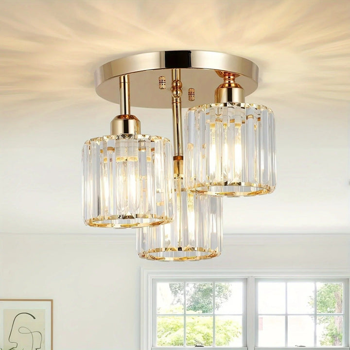 Elegant Gold Crystal Ceiling Light | 3-Light Semi Flush Mount