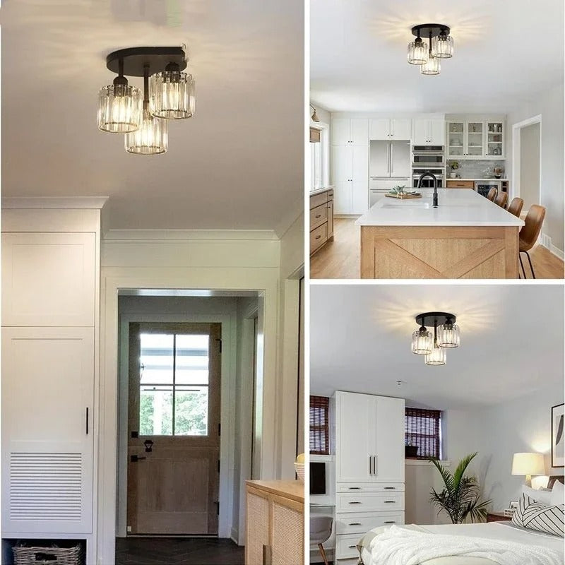 Elegant Gold Crystal Ceiling Light | 3-Light Semi Flush Mount