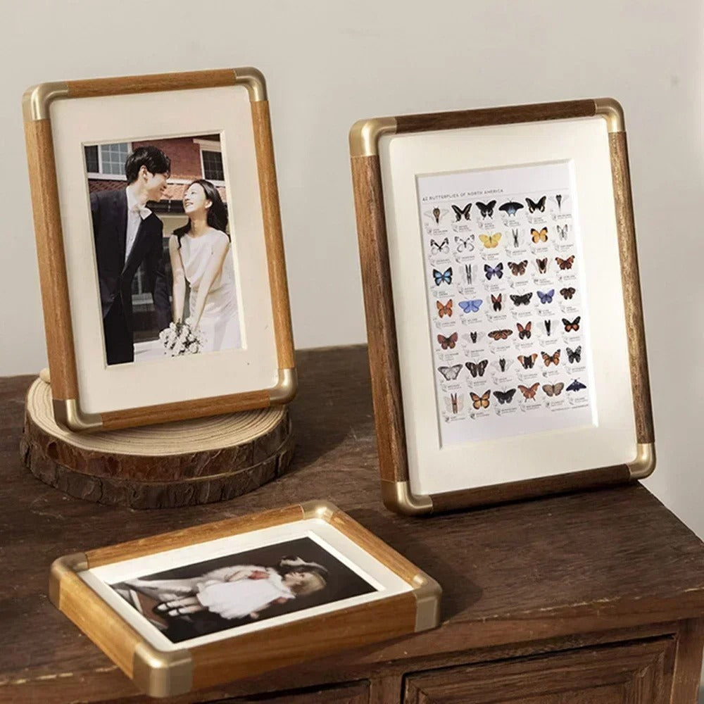 Vintage Wood & Brass Tabletop Photo Frame-Orizon Depot