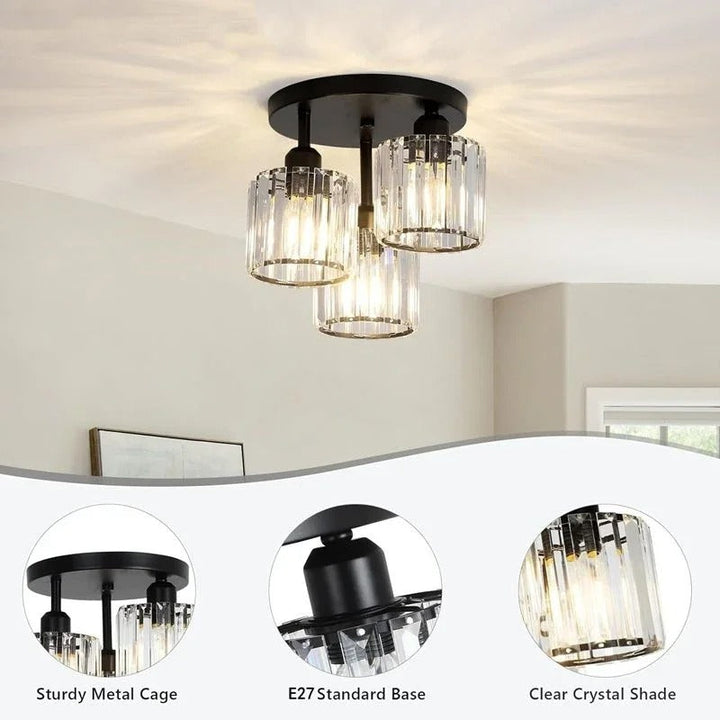Elegant Gold Crystal Ceiling Light | 3-Light Semi Flush Mount