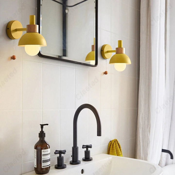 Minimalist Wood Accent Wall Lamp with Pull-Switch Design