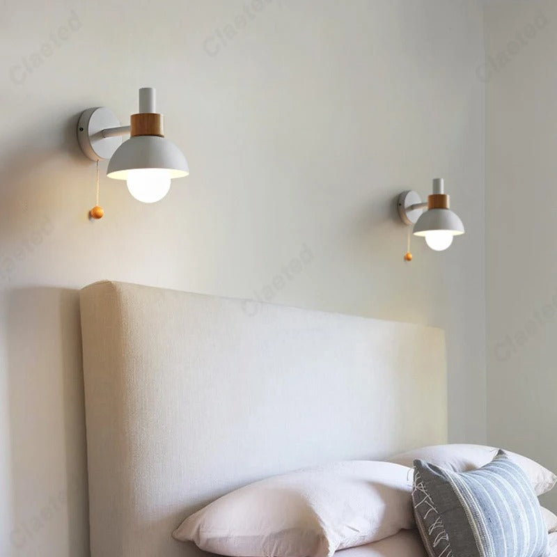 Minimalist Wood Accent Wall Lamp with Pull-Switch Design