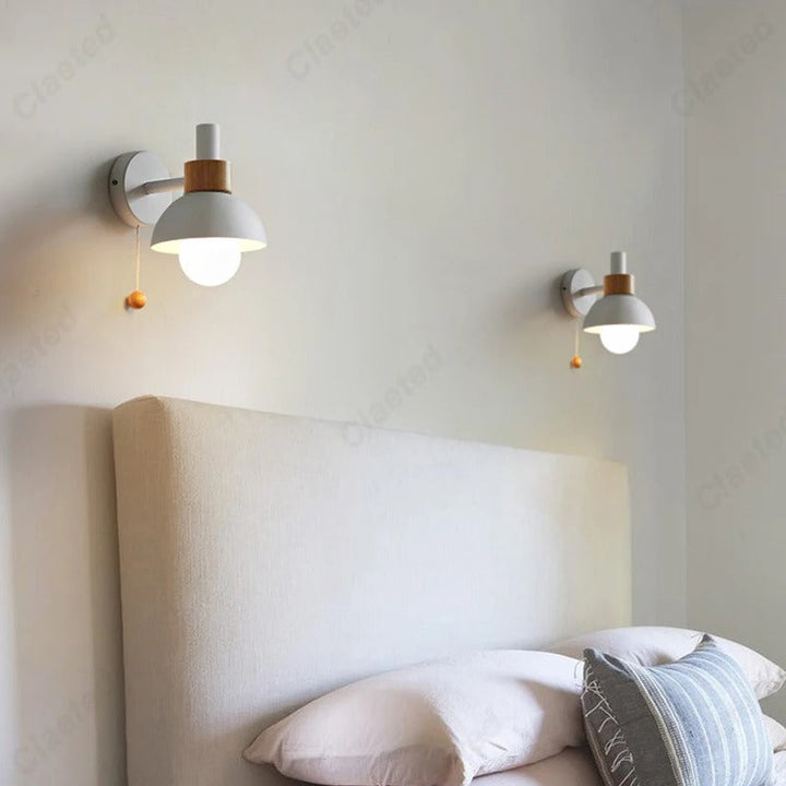 Minimalist Wood Accent Wall Lamp with Pull-Switch Design