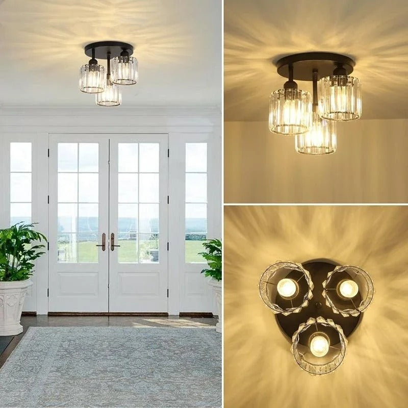 Elegant Gold Crystal Ceiling Light | 3-Light Semi Flush Mount