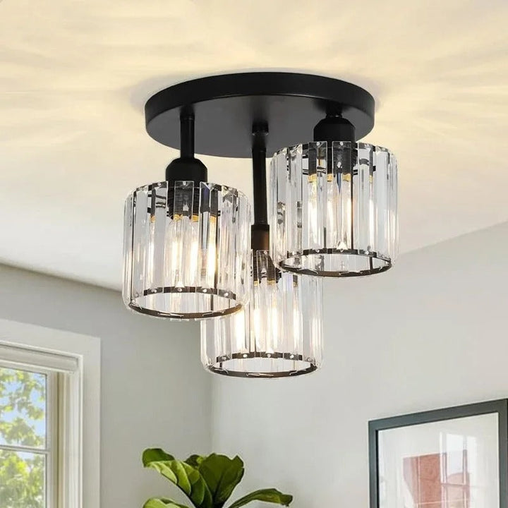 Elegant Gold Crystal Ceiling Light | 3-Light Semi Flush Mount