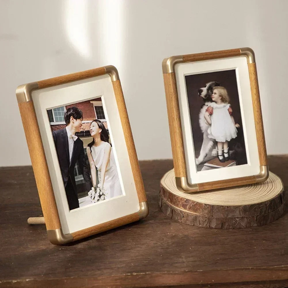 Vintage Wood & Brass Tabletop Photo Frame-Orizon Depot