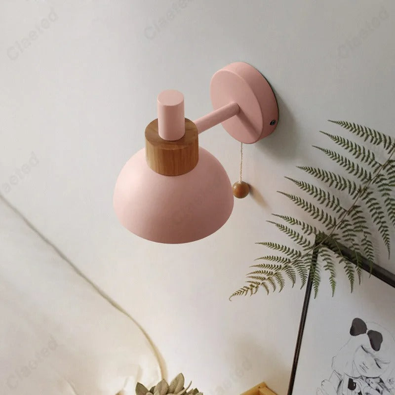 Minimalist Wood Accent Wall Lamp with Pull-Switch Design