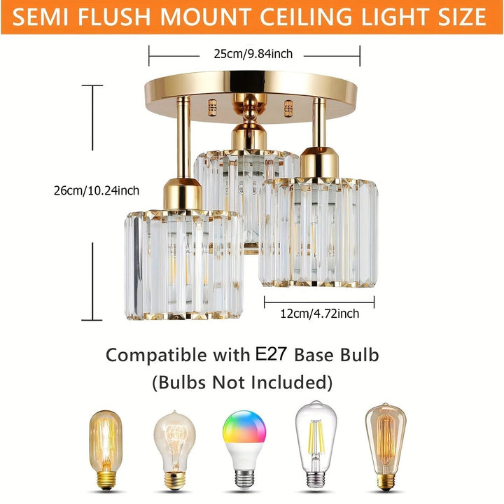 Elegant Gold Crystal Ceiling Light | 3-Light Semi Flush Mount