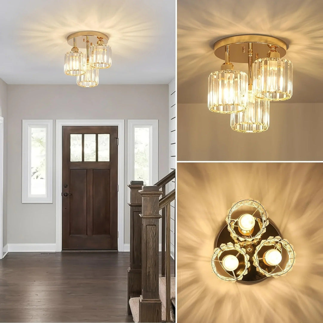 Elegant Gold Crystal Ceiling Light | 3-Light Semi Flush Mount