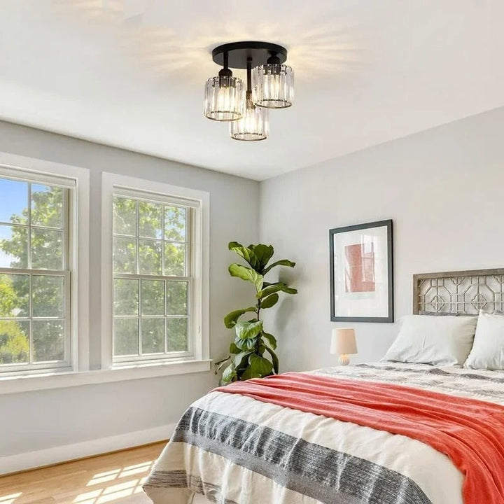 Elegant Gold Crystal Ceiling Light | 3-Light Semi Flush Mount