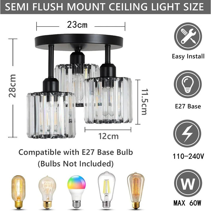 Elegant Gold Crystal Ceiling Light | 3-Light Semi Flush Mount