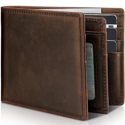 Men's Genuine Leather RFID Blocking Bifold Wallet for Home Decor