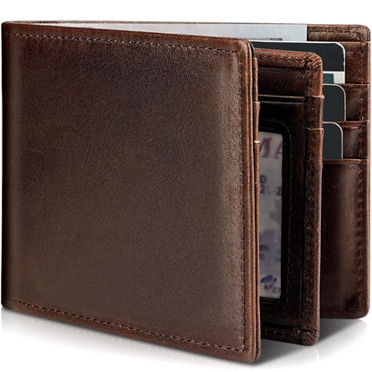 Men's Genuine Leather RFID Blocking Bifold Wallet for Home Decor