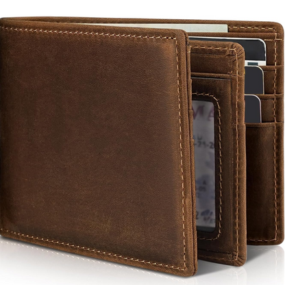 Men's Genuine Leather RFID Blocking Bifold Wallet for Home Decor
