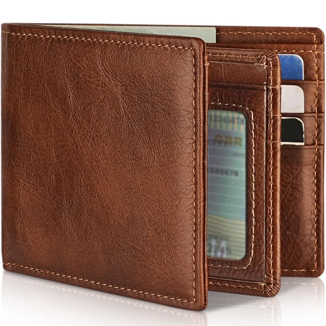 Men's Genuine Leather RFID Blocking Bifold Wallet for Home Decor