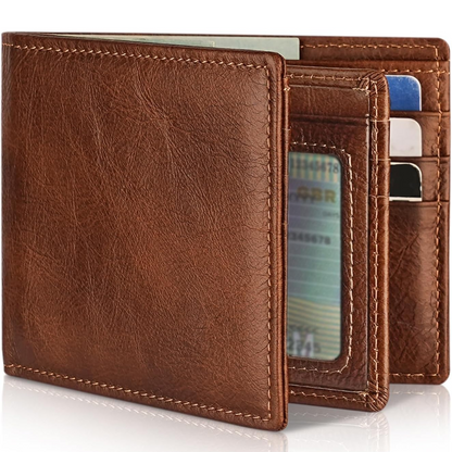 Men's Genuine Leather RFID Blocking Bifold Wallet for Home Decor