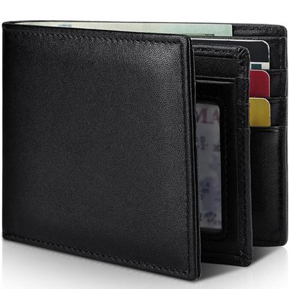 Men's Genuine Leather RFID Blocking Bifold Wallet for Home Decor