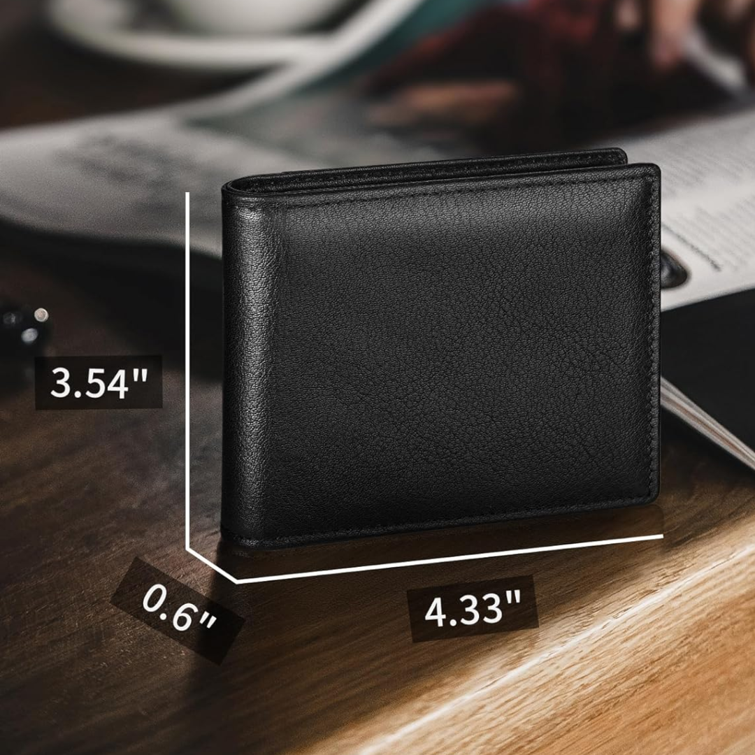 Men's Genuine Leather RFID Blocking Bifold Wallet for Home Decor